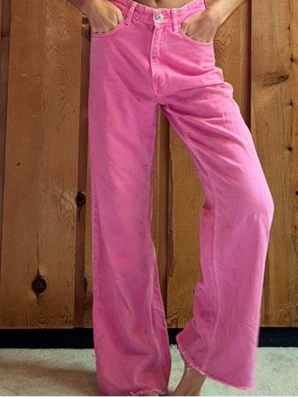 Zara Pink Wide Leg Raw Hem Jeans | Size 4